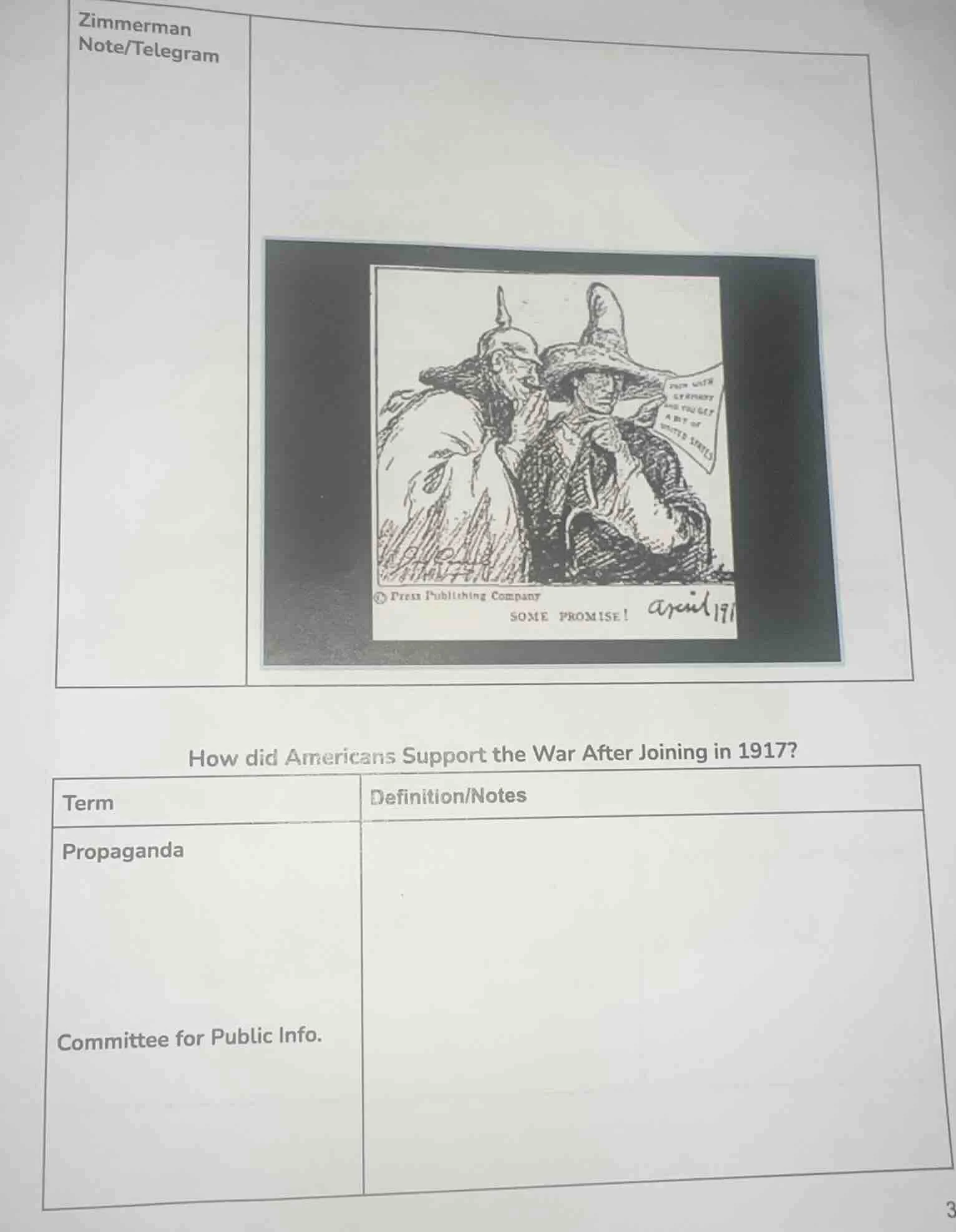 zimmerman note/telegram how did americans support the war after joining…