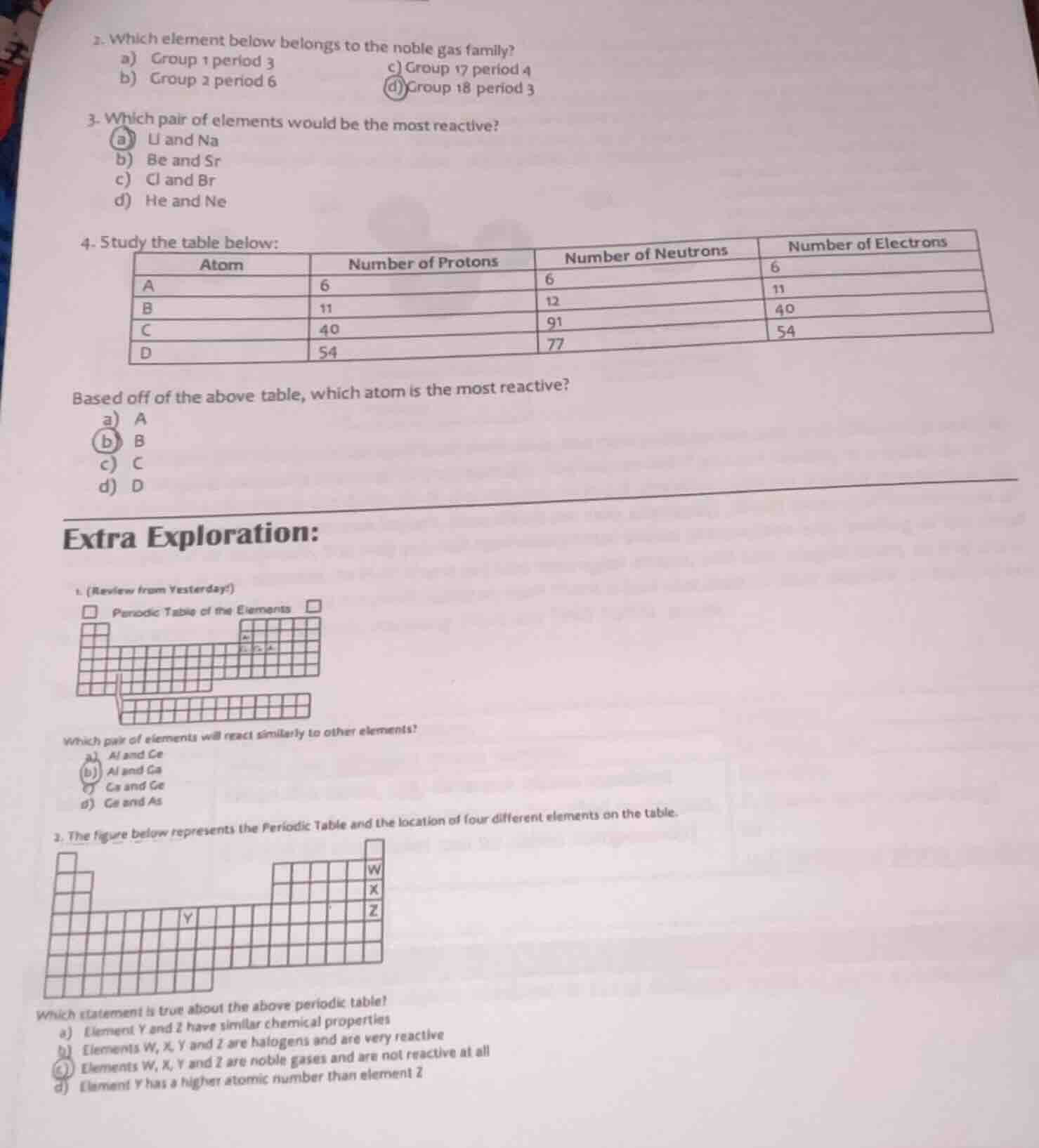2. which element below belongs to the noble gas family? a) group 1 peri…
