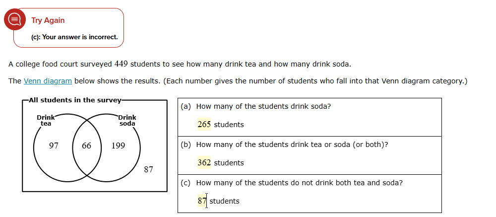 a college food court surveyed 449 students to see how many drink tea an…