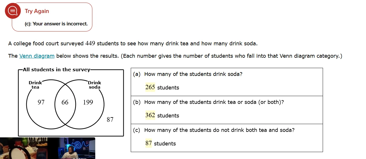 try again (c): your answer is incorrect. a college food court surveyed …