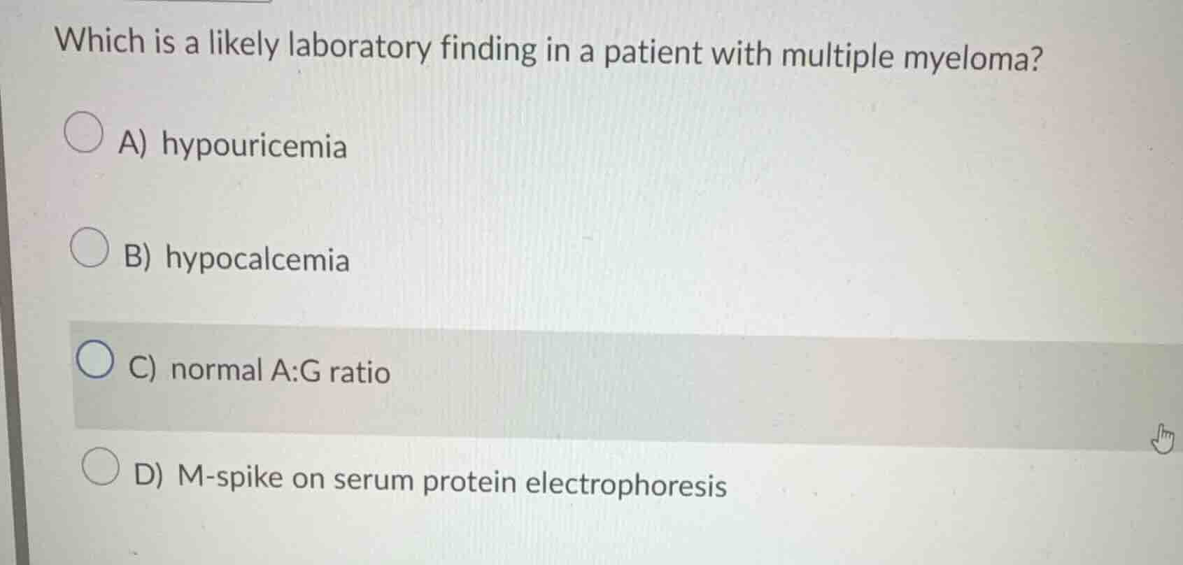 which is a likely laboratory finding in a patient with multiple myeloma…