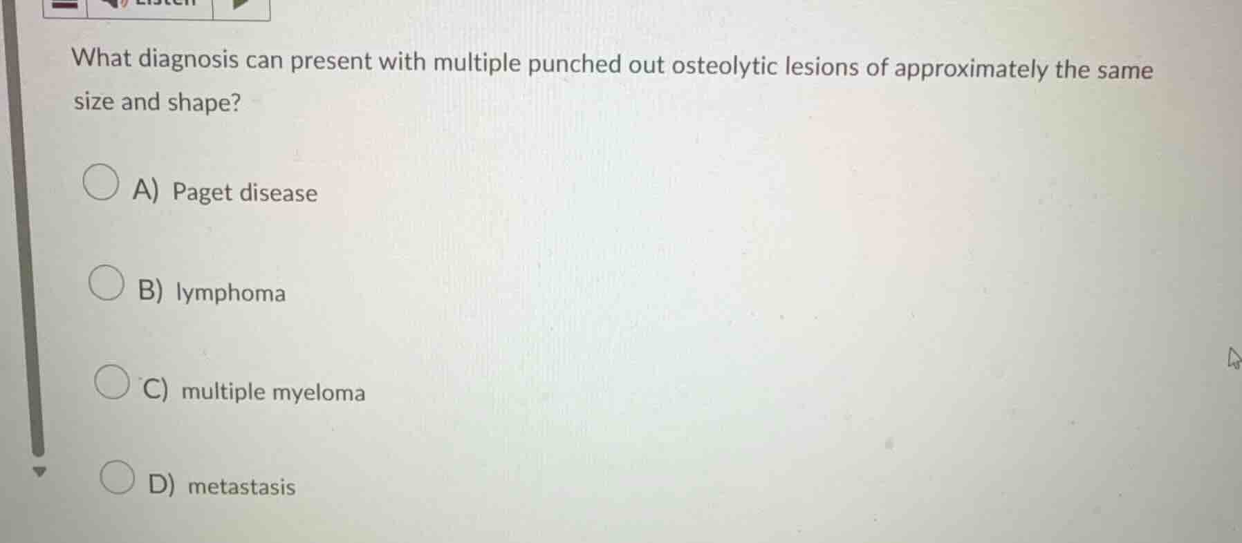 what diagnosis can present with multiple punched out osteolytic lesions…