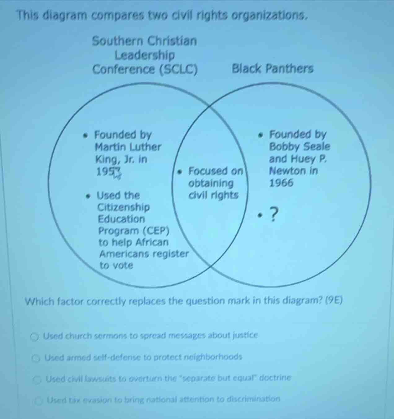 this diagram compares two civil rights organizations. southern christia…