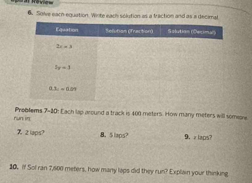 spiral review 6. solve each equation. write each solution as a fraction…