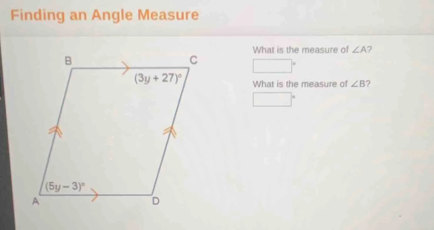 finding an angle measure what is the measure of ∠a? □° what is the meas…