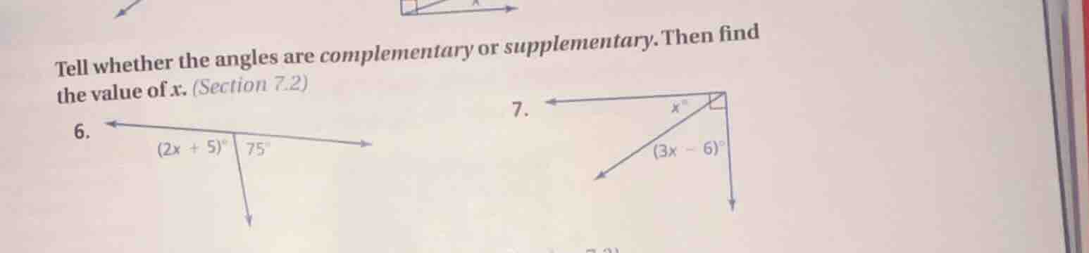 tell whether the angles are complementary or supplementary. then find t…