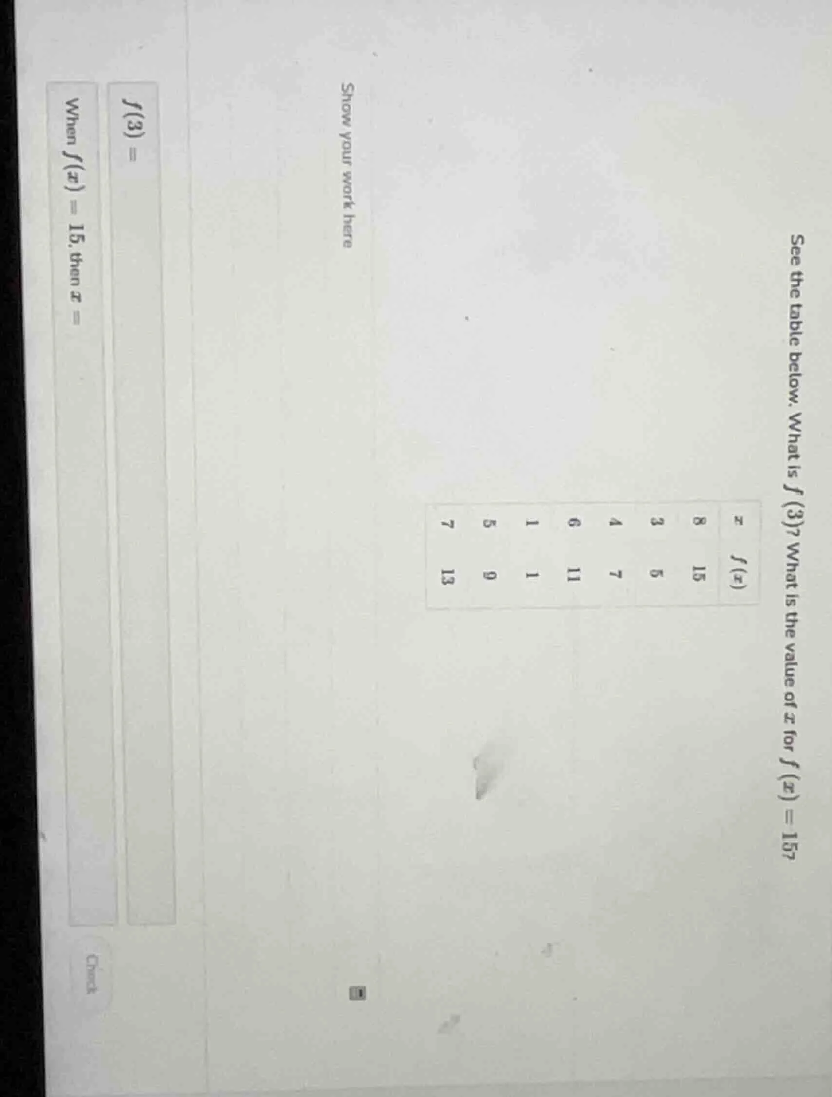 see the table below. what is $f(3)$? what is the value of $x$ for $f(x)…