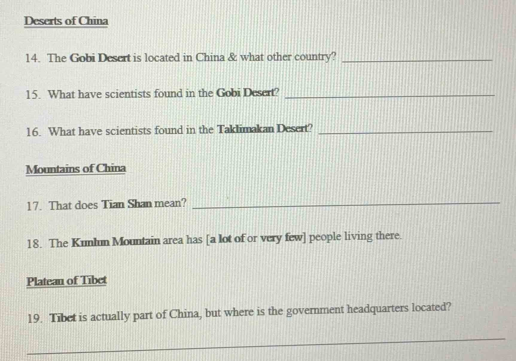 deserts of china 14. the gobi desert is located in china & what other c…