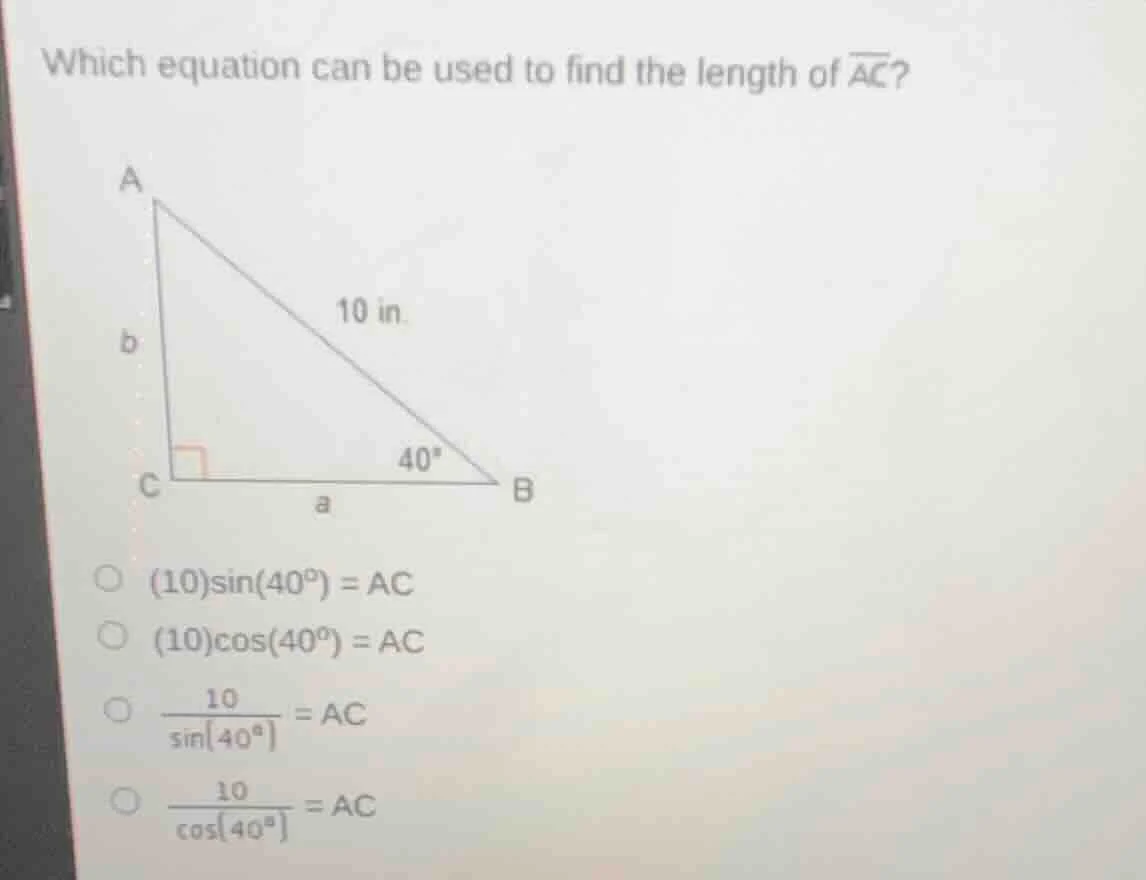 which equation can be used to find the length of \\(\\overline{ac}\\)? …