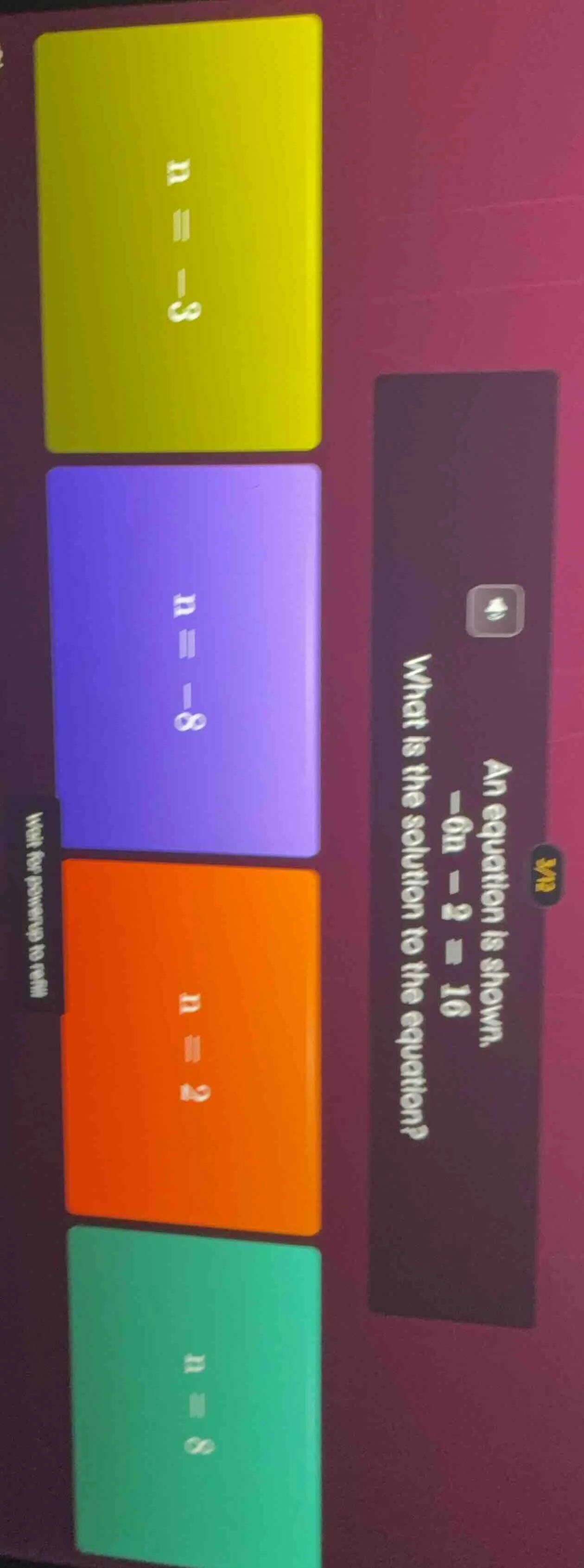 an equation is shown. -6n - 2 = 16 what is the solution to the equation…