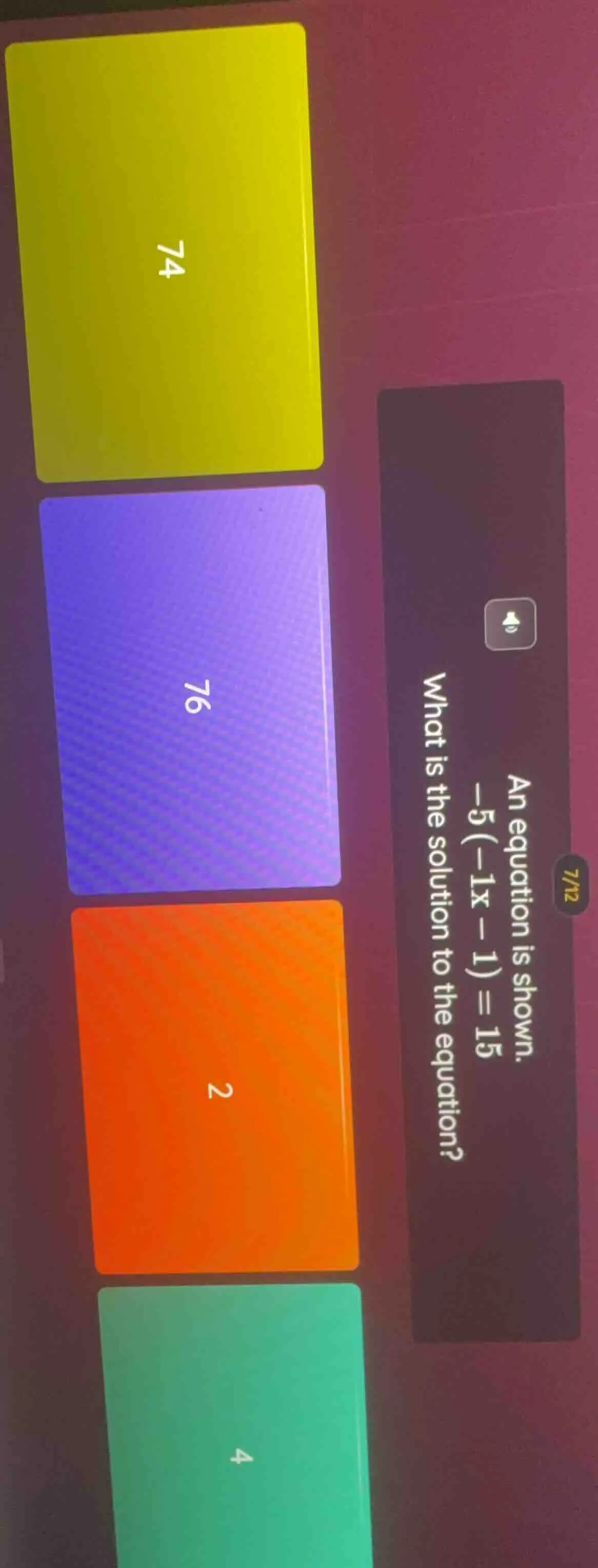 an equation is shown. -5(-1x - 1) = 15 what is the solution to the equa…