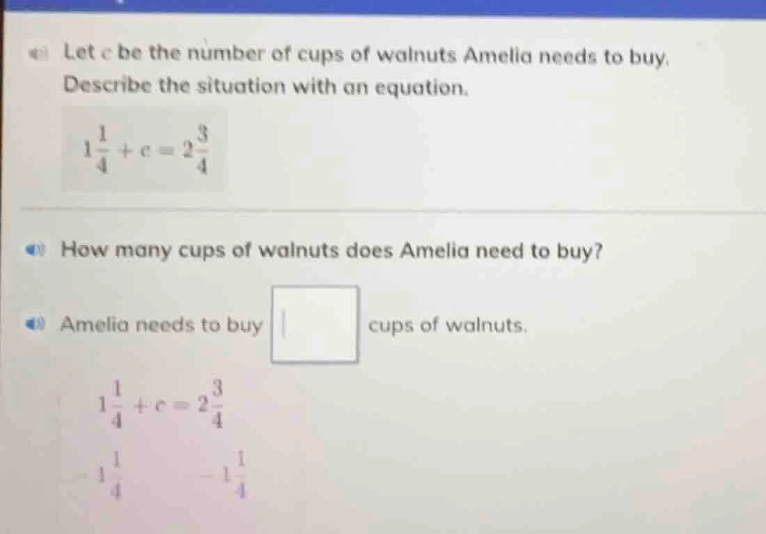 let c be the number of cups of walnuts amelia needs to buy. describe th…