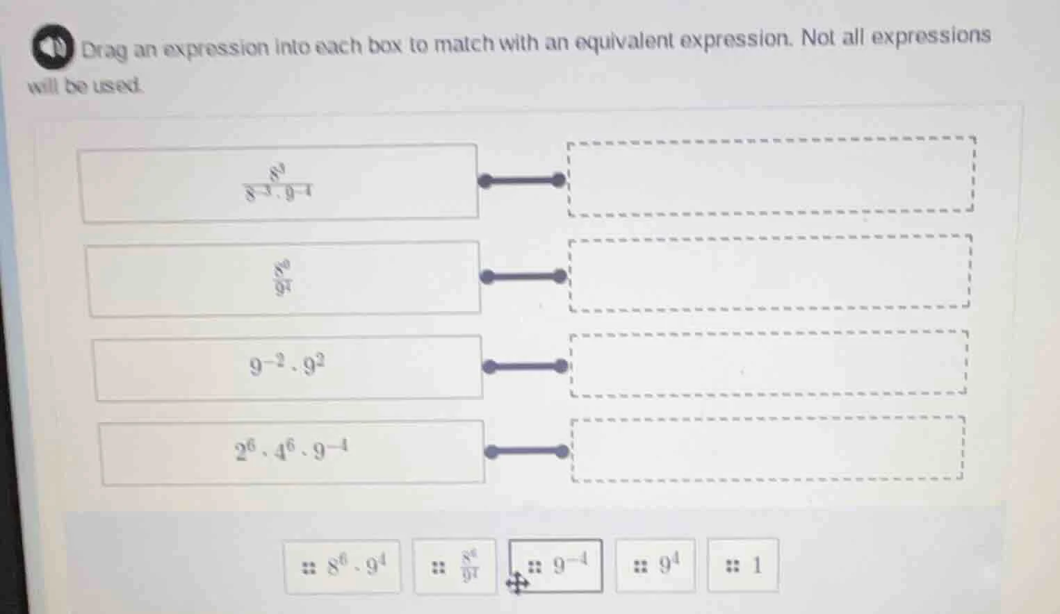 drag an expression into each box to match with an equivalent expression…