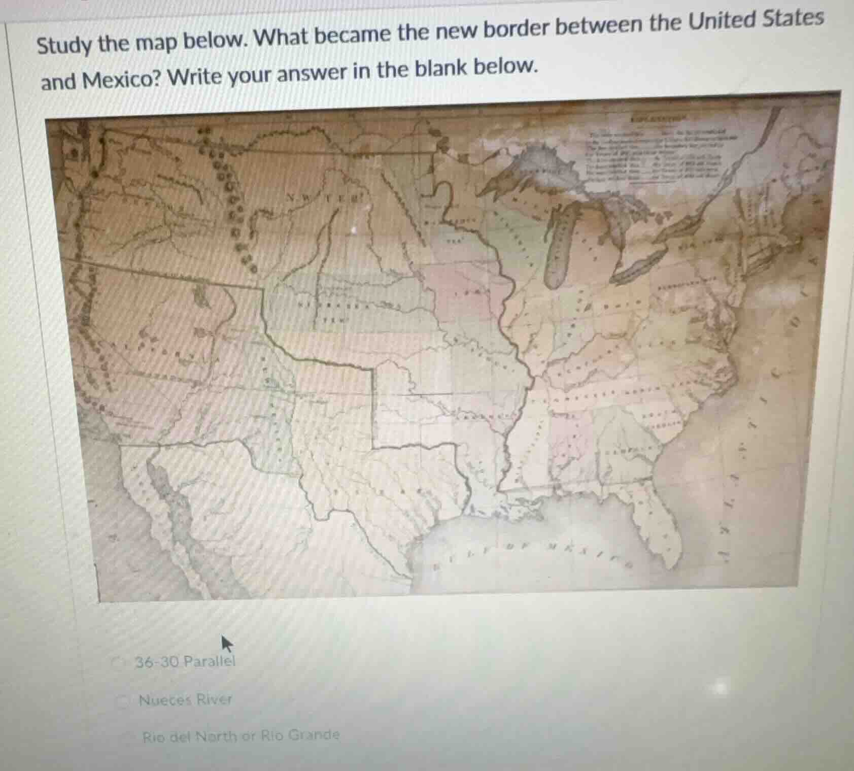study the map below. what became the new border between the united stat…
