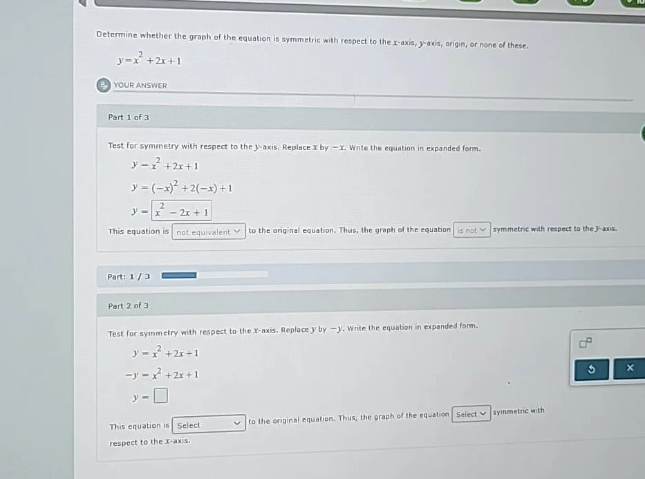 determine whether the graph of the equation is symmetric with respect t…