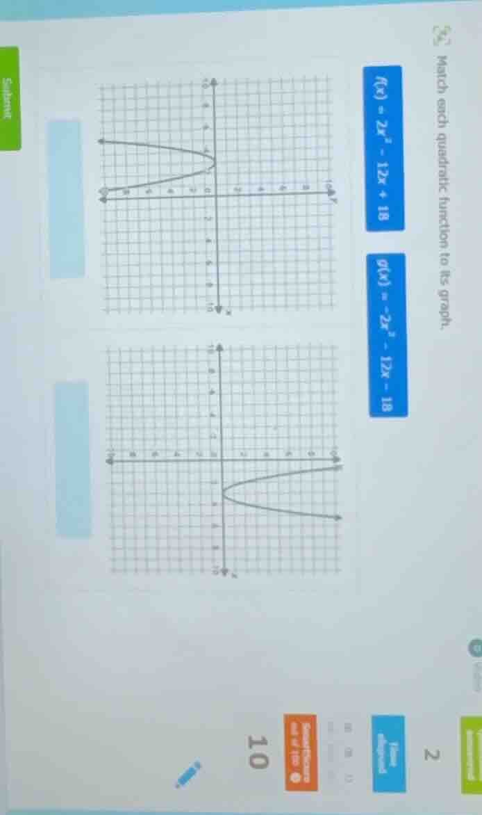 match each quadratic function to its graph. $f(x) = 2x^2 - 12x + 18$ $g…