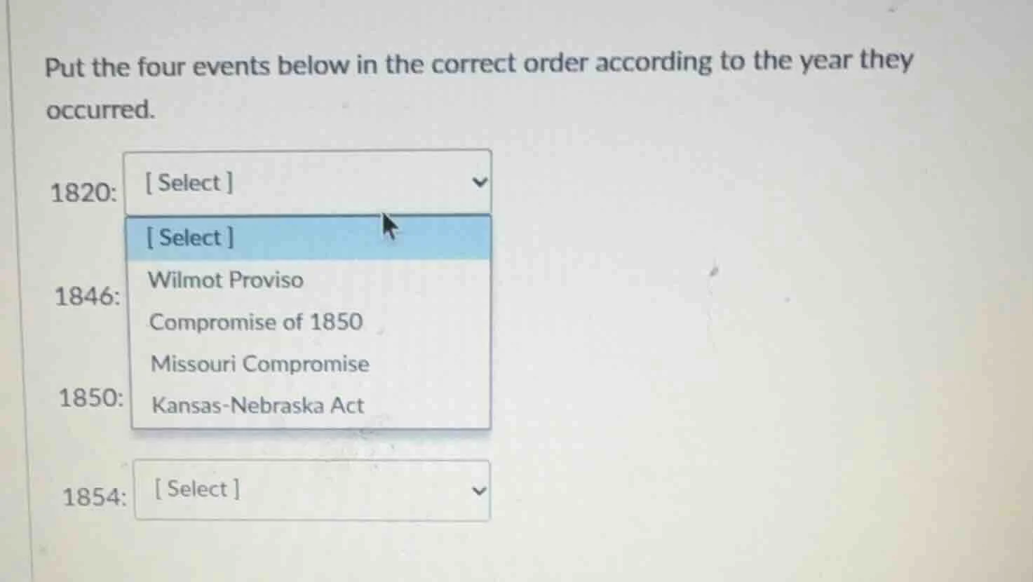 put the four events below in the correct order according to the year th…