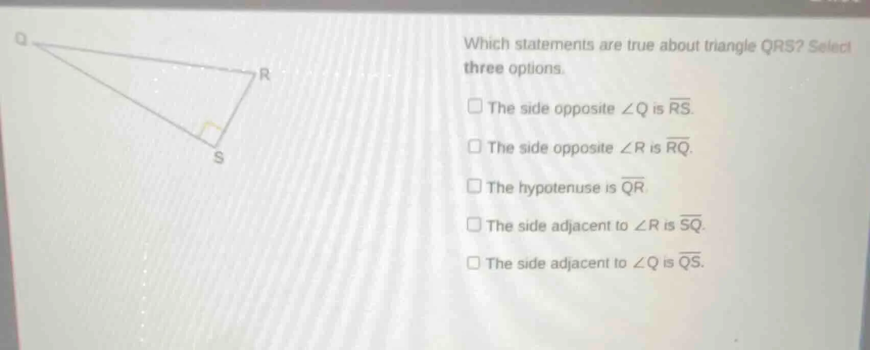 which statements are true about triangle qrs? select three options. the…