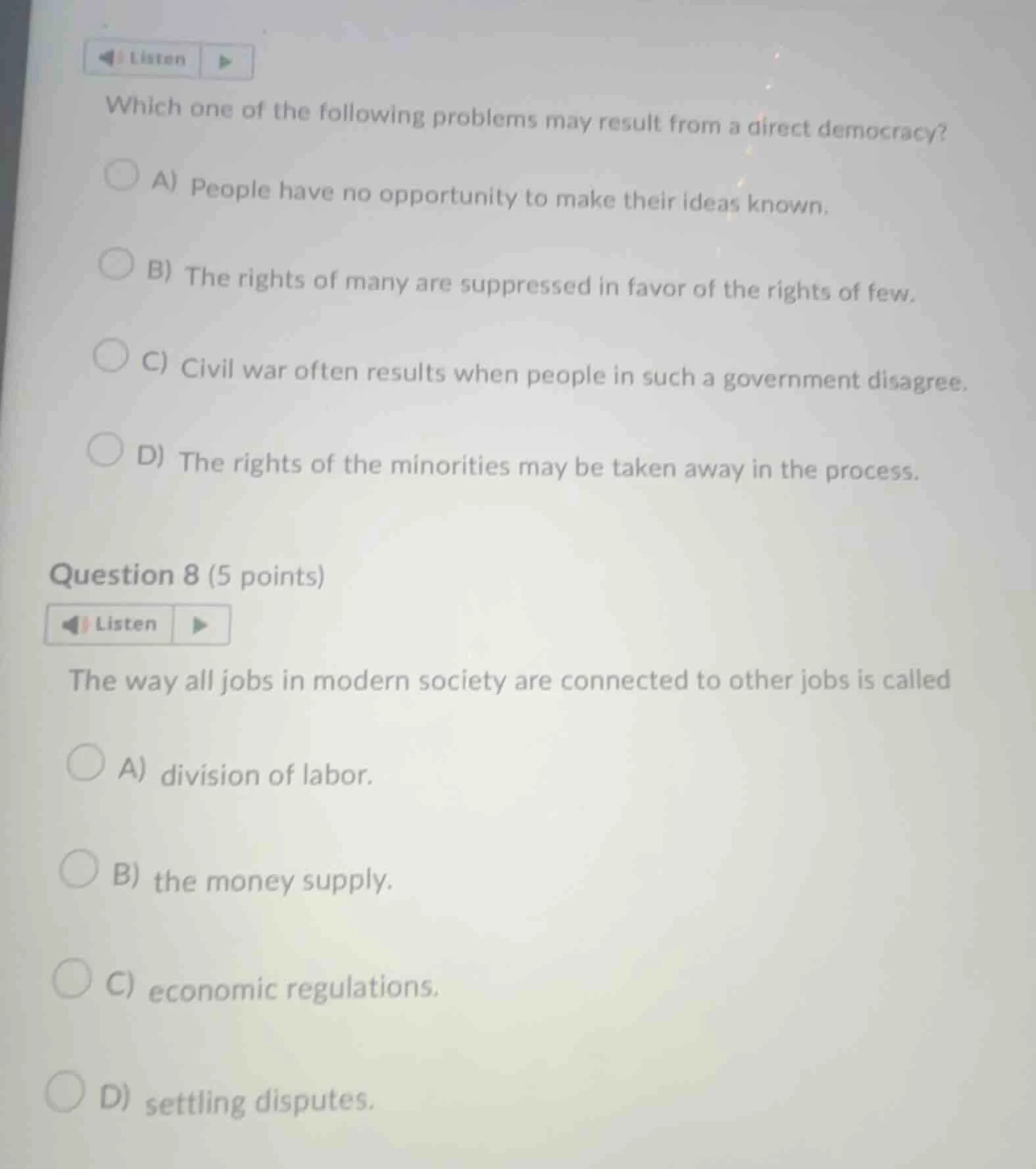 listen which one of the following problems may result from a direct dem…