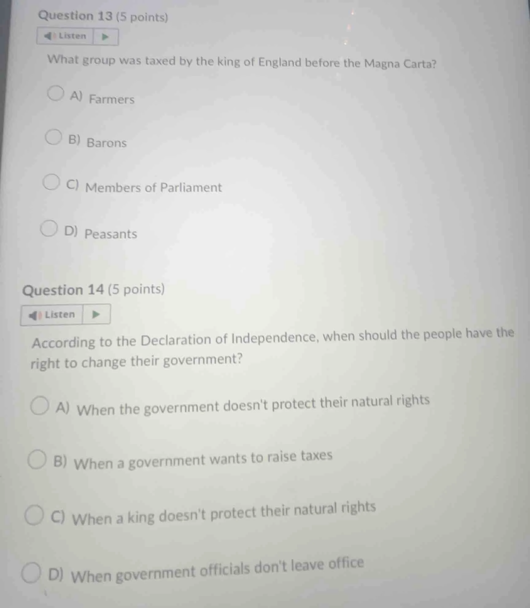 question 13 (5 points) listen what group was taxed by the king of engla…