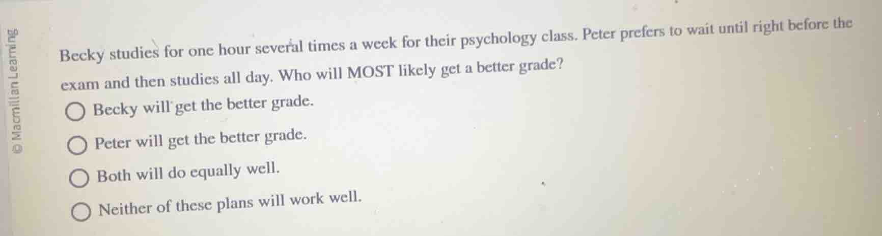 becky studies for one hour several times a week for their psychology cl…