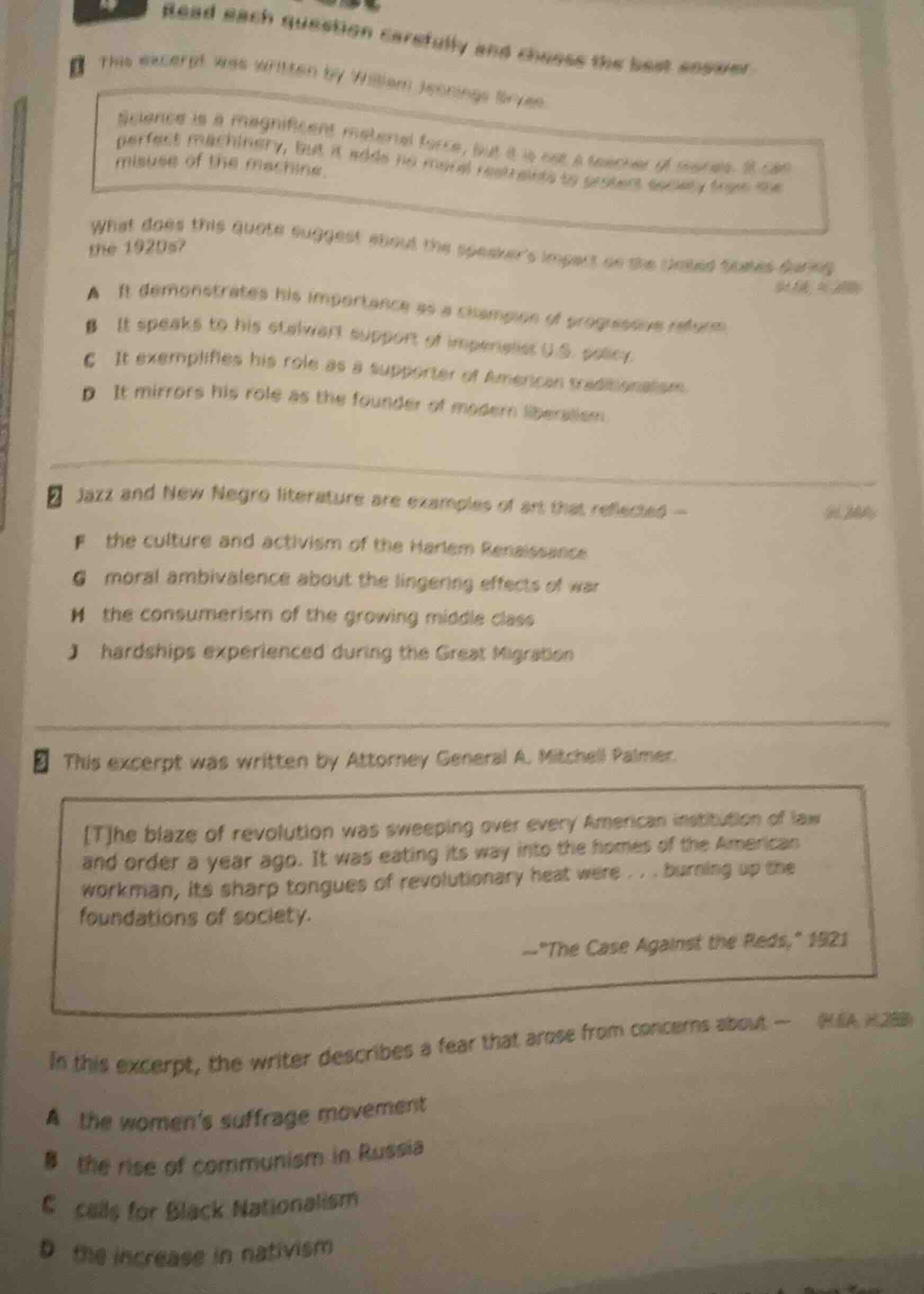 read each question carefully and choose the best answer. 1 this excerpt…