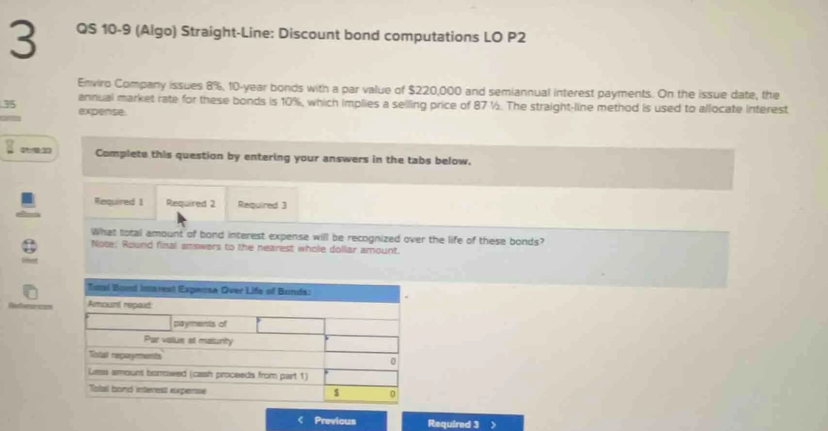 qs 10-9 (algo) straight-line: discount bond computations lo p2 enviro c…