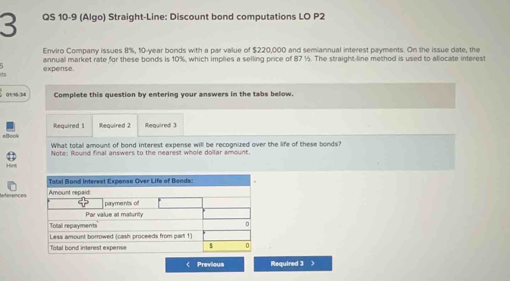 qs 10-9 (algo) straight-line: discount bond computations lo p2 enviro c…