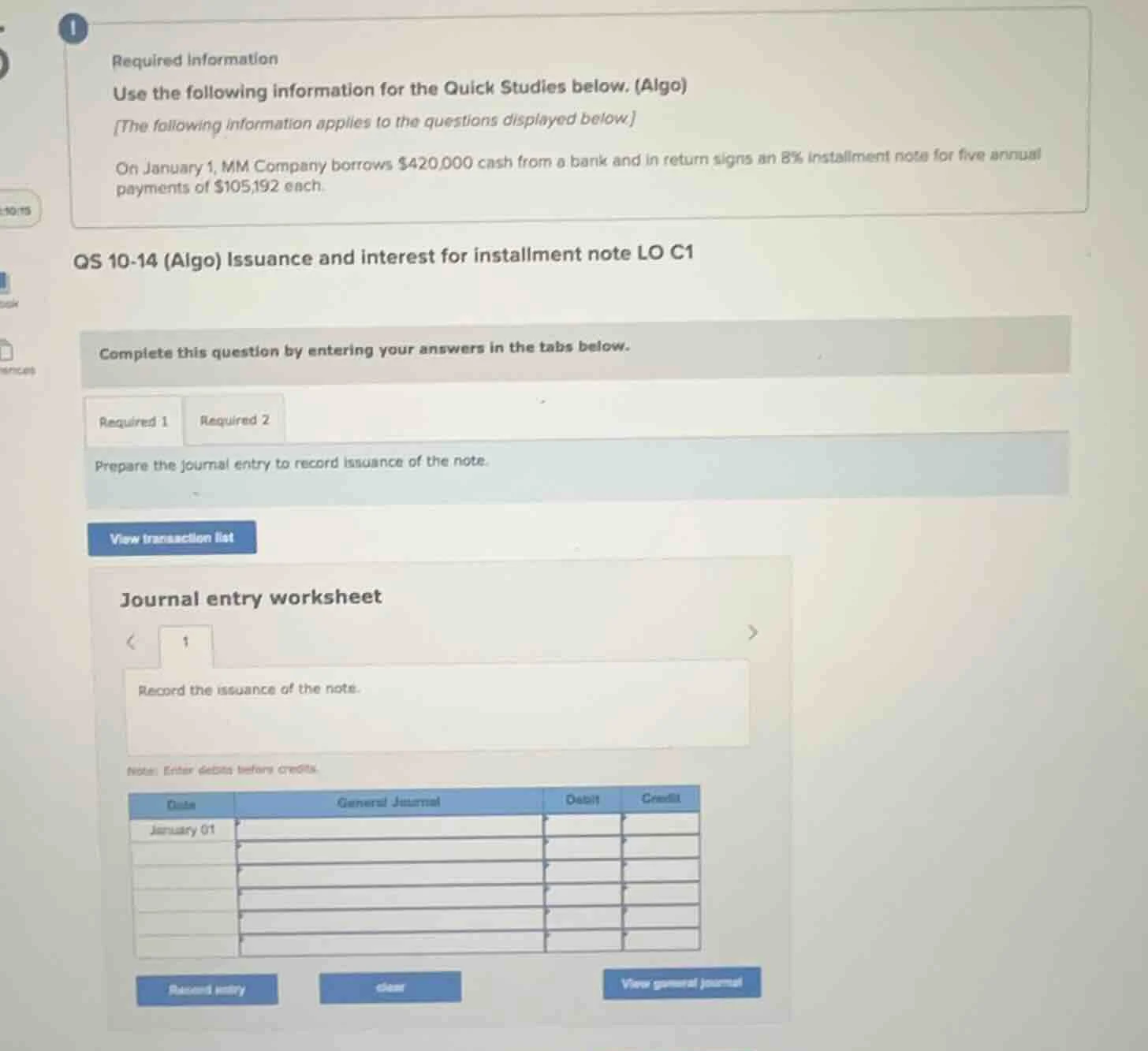 required information use the following information for the quick studie…