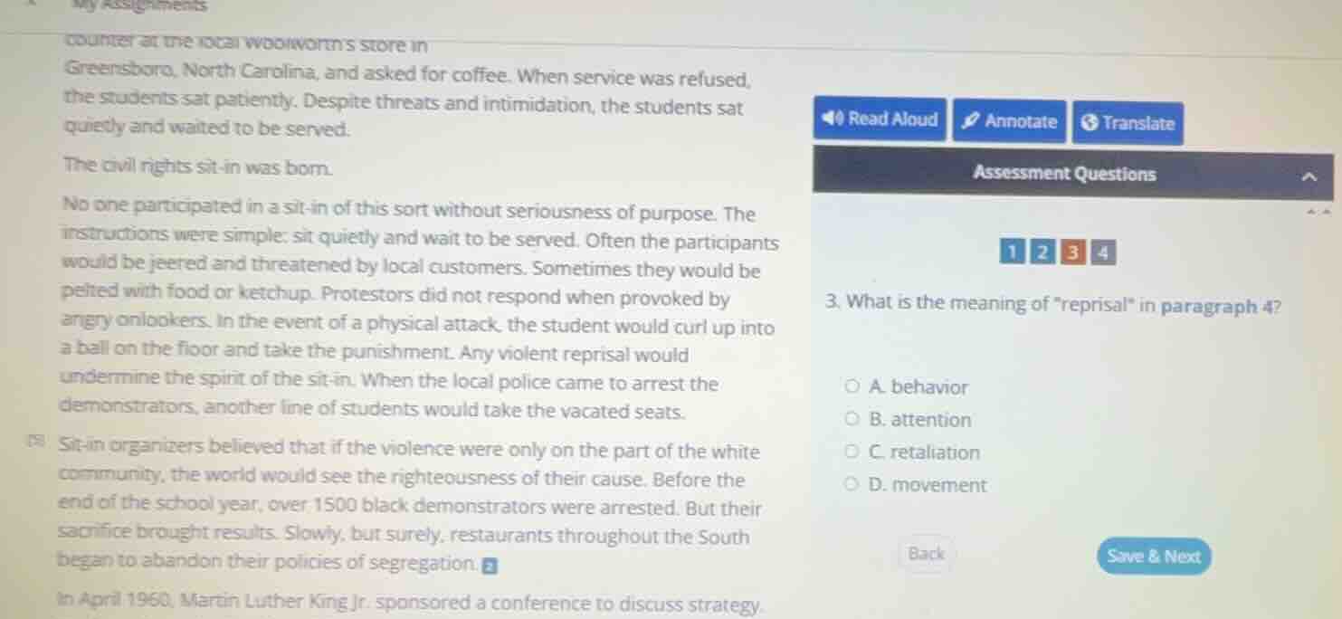 3. what is the meaning of eprisal\ in paragraph 4? a. behavior b. atten…