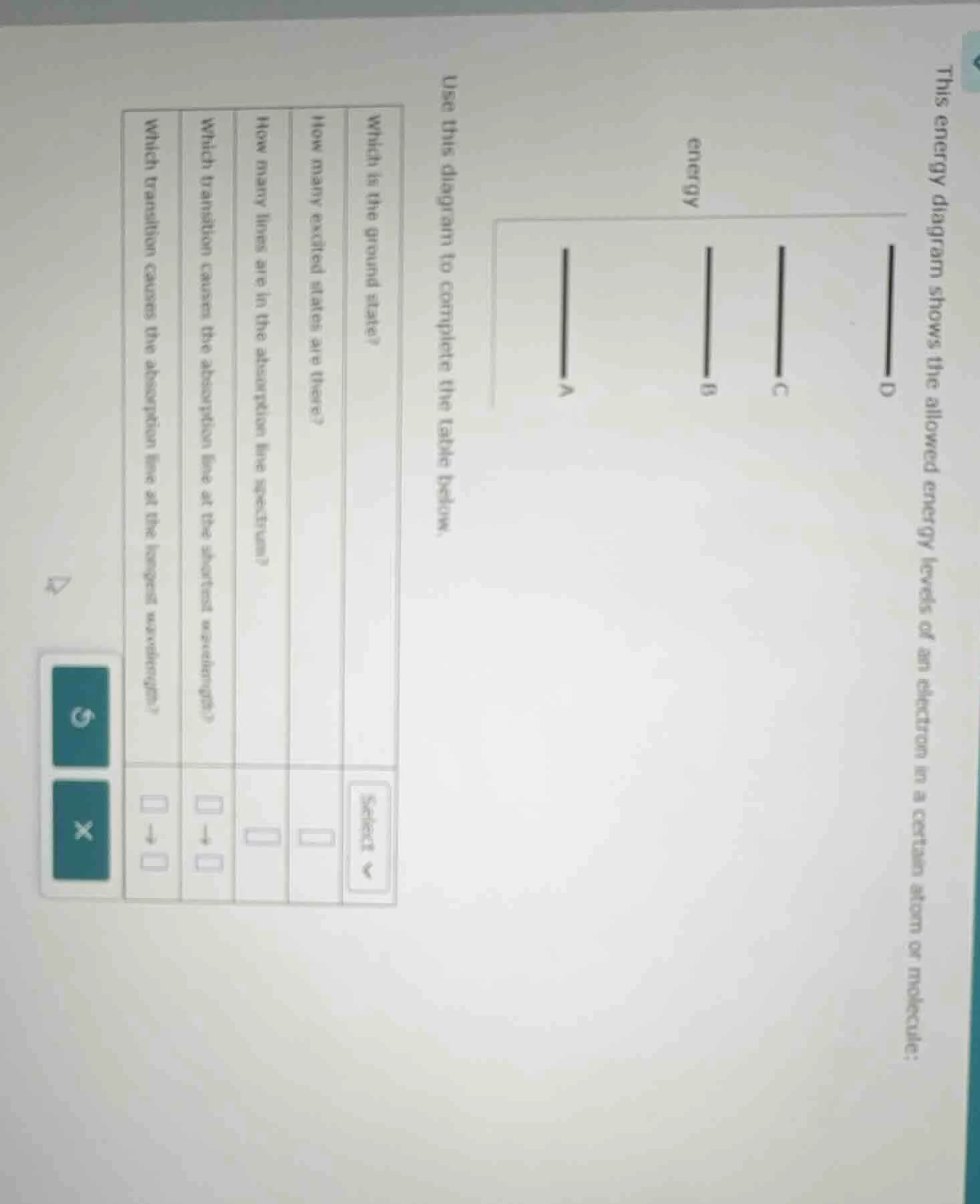 this energy diagram shows the allowed energy levels of an electron in a…