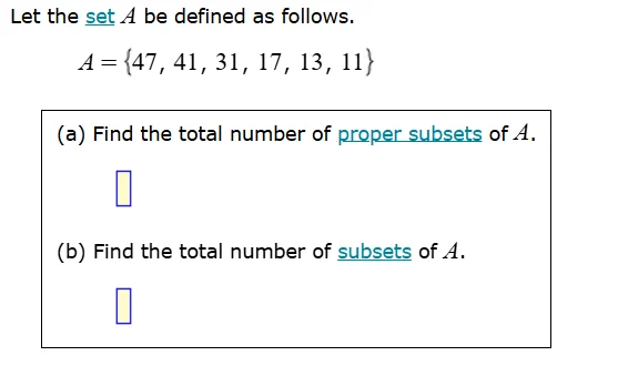 let the set a be defined as follows. a = {47, 41, 31, 17, 13, 11} (a) f…