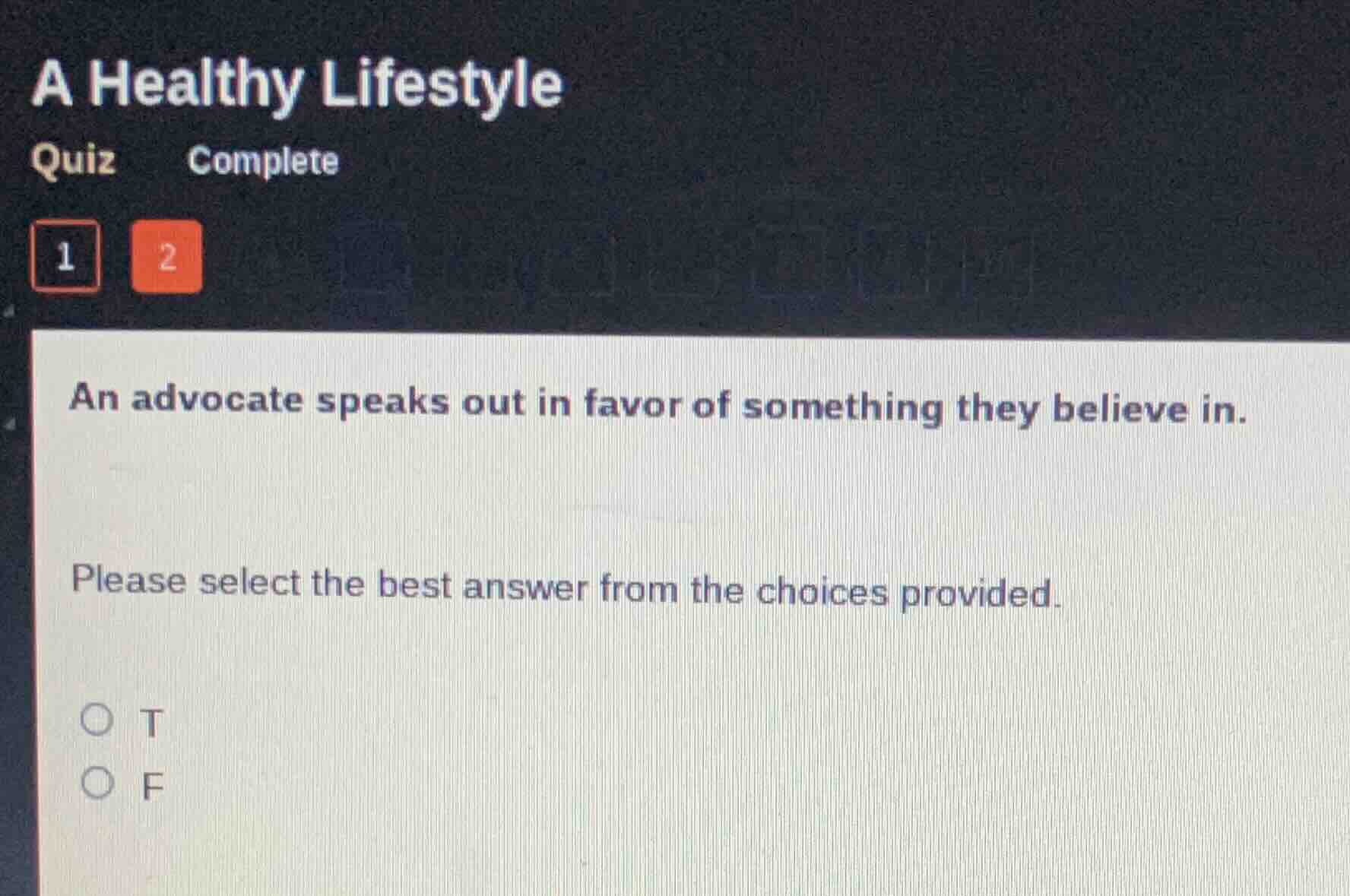 a healthy lifestyle quiz complete 1 2 an advocate speaks out in favor o…