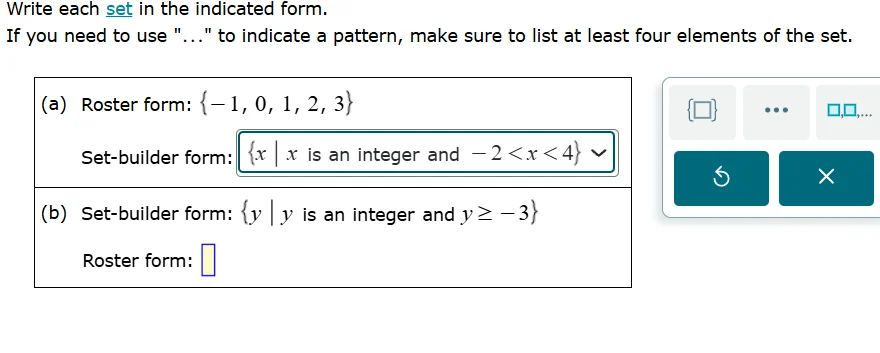 write each set in the indicated form. if you need to use \...\ to indic…