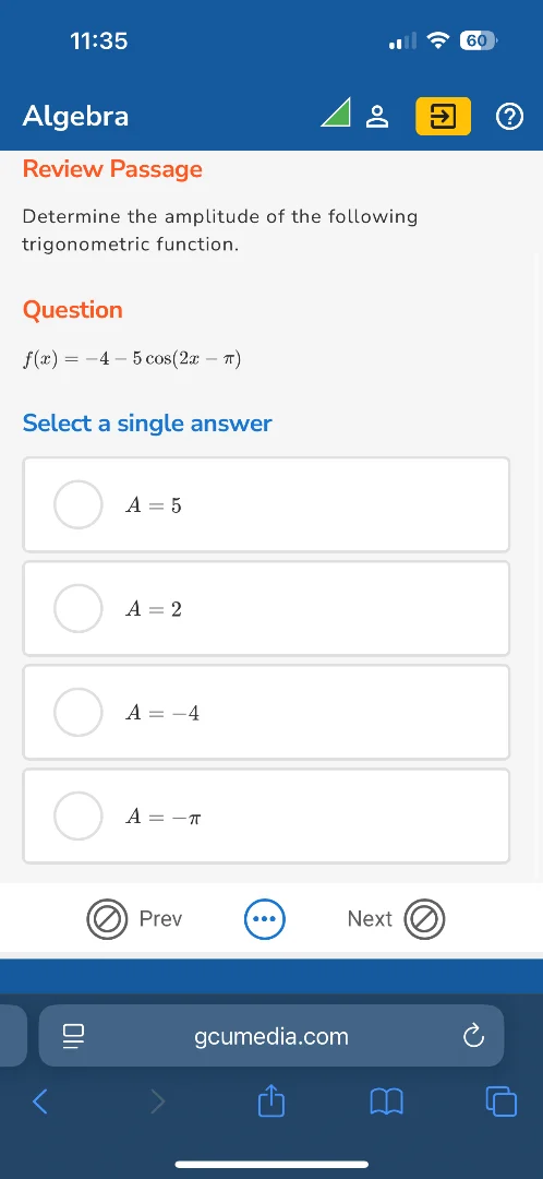 algebra review passage determine the amplitude of the following trigono…