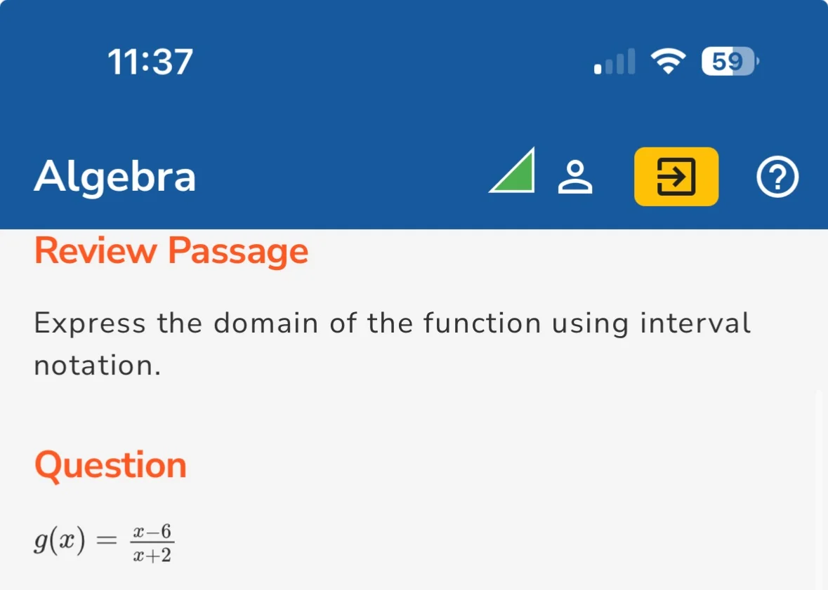 review passage express the domain of the function using interval notati…
