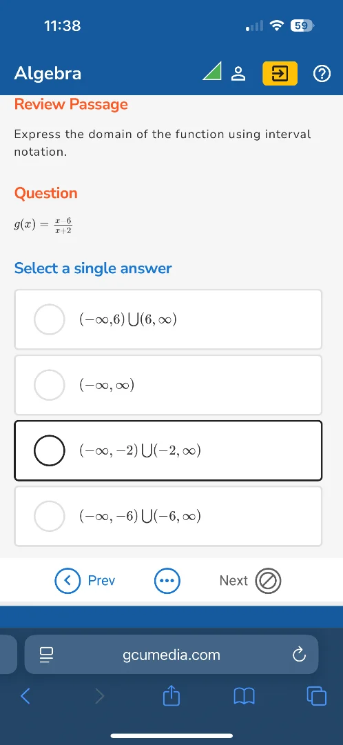 algebra review passage express the domain of the function using interva…