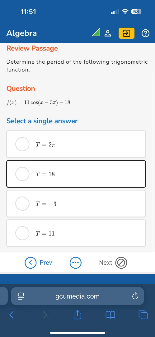 algebra review passage determine the period of the following trigonomet…