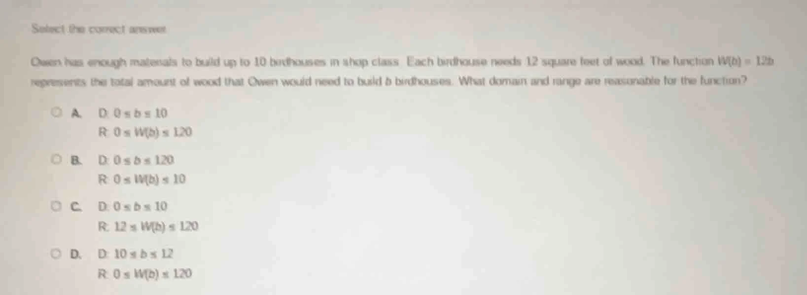 select the correct answer owen has enough materials to build up to 10 b…