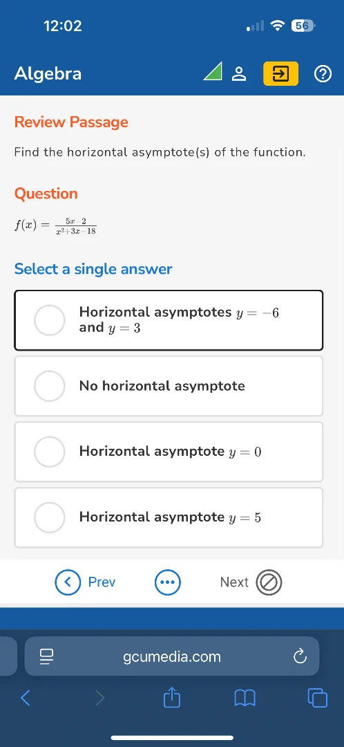 review passage find the horizontal asymptote(s) of the function. questi…
