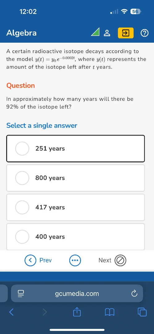 a certain radioactive isotope decays according to the model $y(t) = y_0…