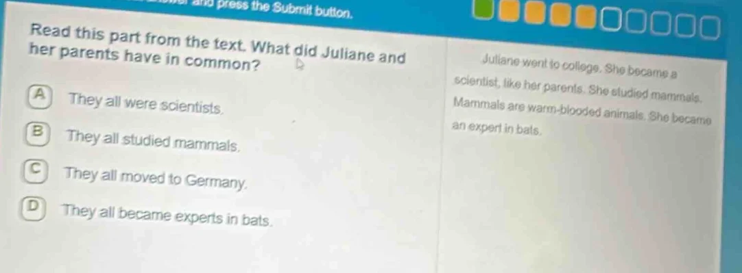 read this part from the text. what did juliane and her parents have in …