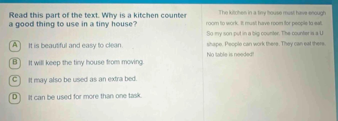 read this part of the text. why is a kitchen counter a good thing to us…