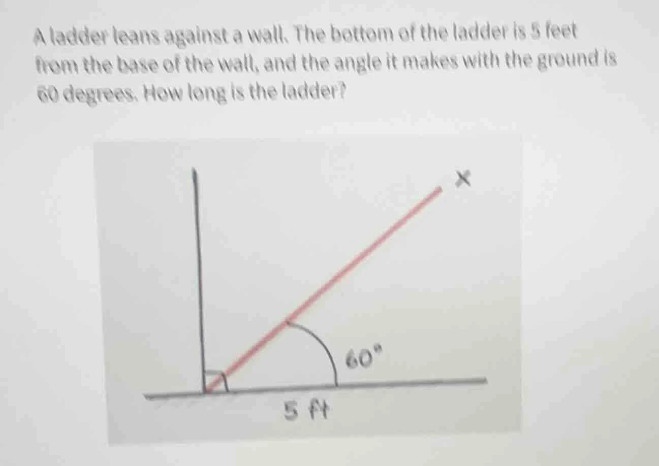 a ladder leans against a wall. the bottom of the ladder is 5 feet from …