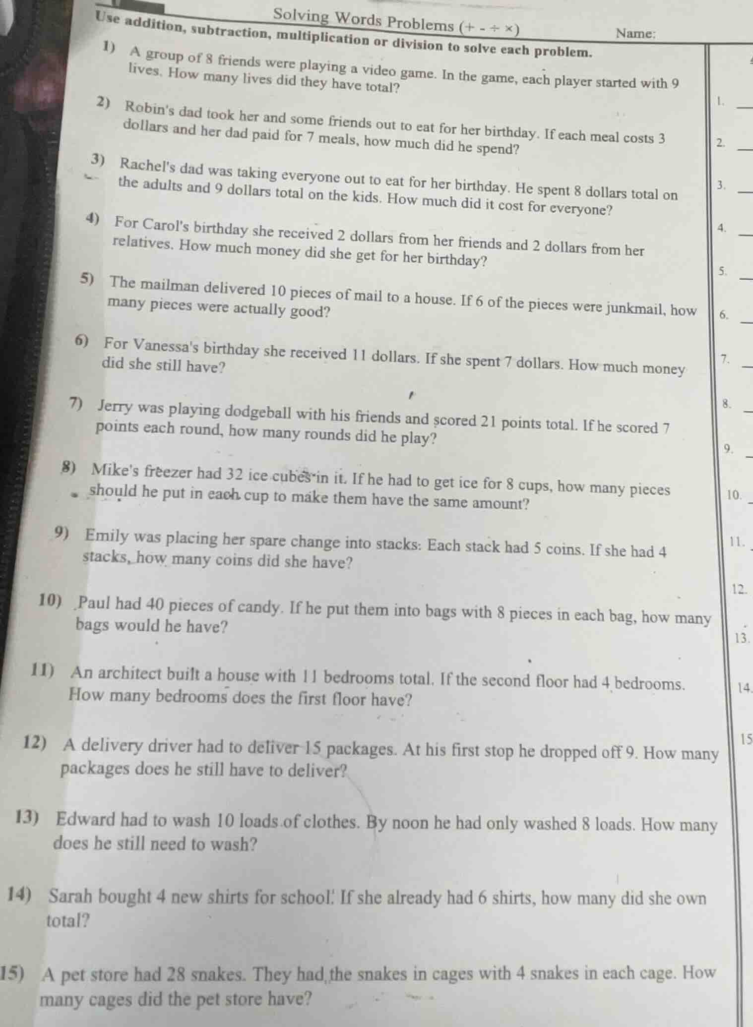 solving words problems (+ - ÷ ×)name:use addition, subtraction, multipl…