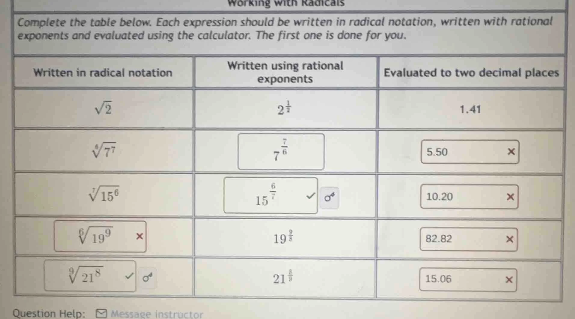 working with radicals complete the table below. each expression should …