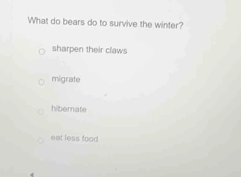 what do bears do to survive the winter? sharpen their claws migrate hib…