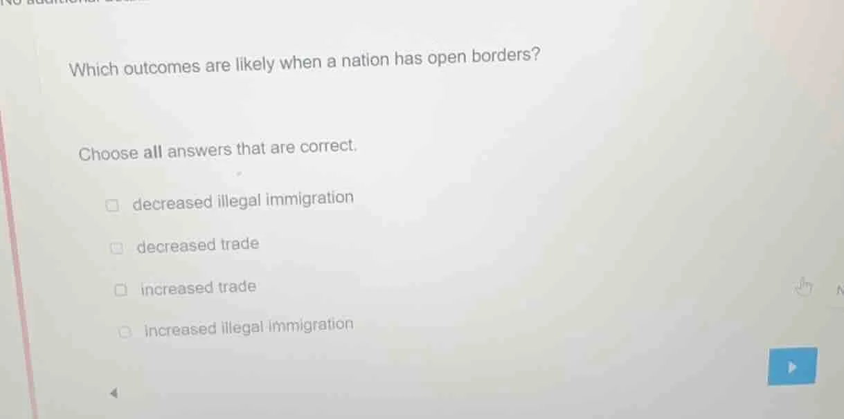 which outcomes are likely when a nation has open borders? choose all an…