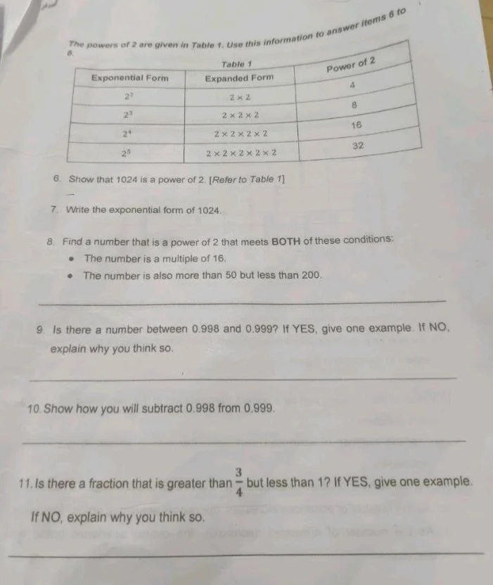 the powers of 2 are given in table 1. use this information to answer it…
