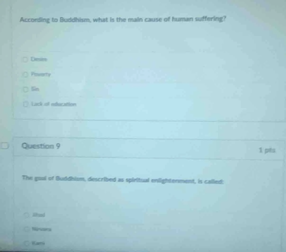 according to buddhism, what is the main cause of human suffering? □ des…